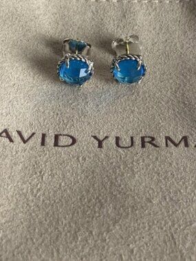 David Yurman Petite Chatelaine? Stud Earrings in Sterling Silver with Blue Topaz